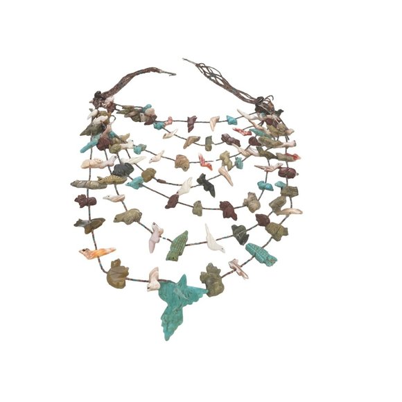 Vintage Native American indian fetish necklace 7 strand heishi - Picture 2 of 4